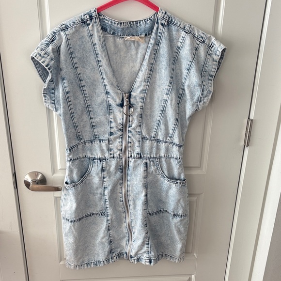 Retro Acid Wash Denim Mini Dress - Picture 1 of 3